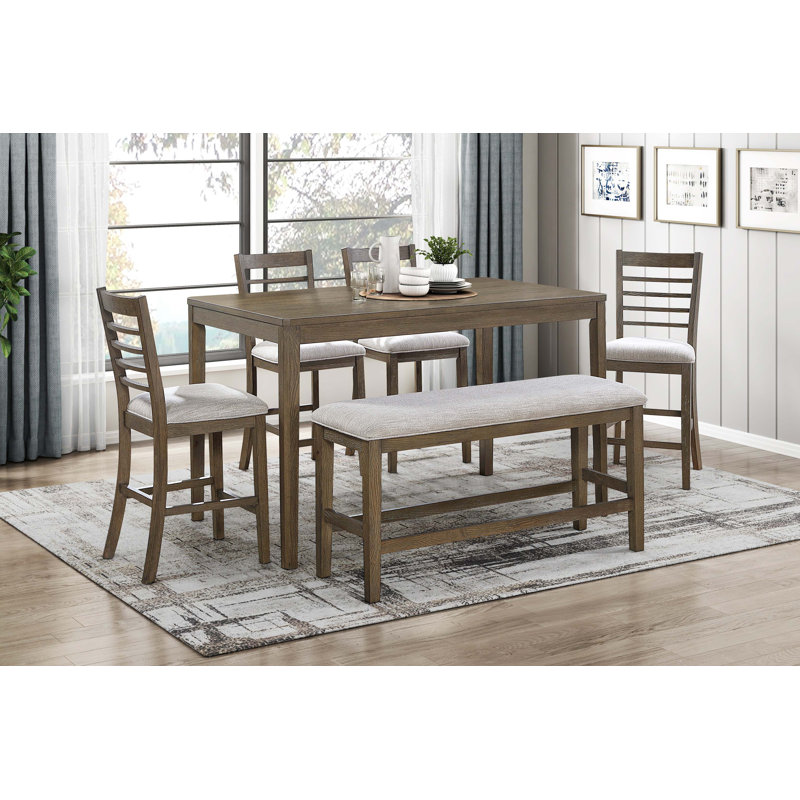 Élégante table de salle à manger à hauteur de comptoir 6 pièces avec banc et chaises