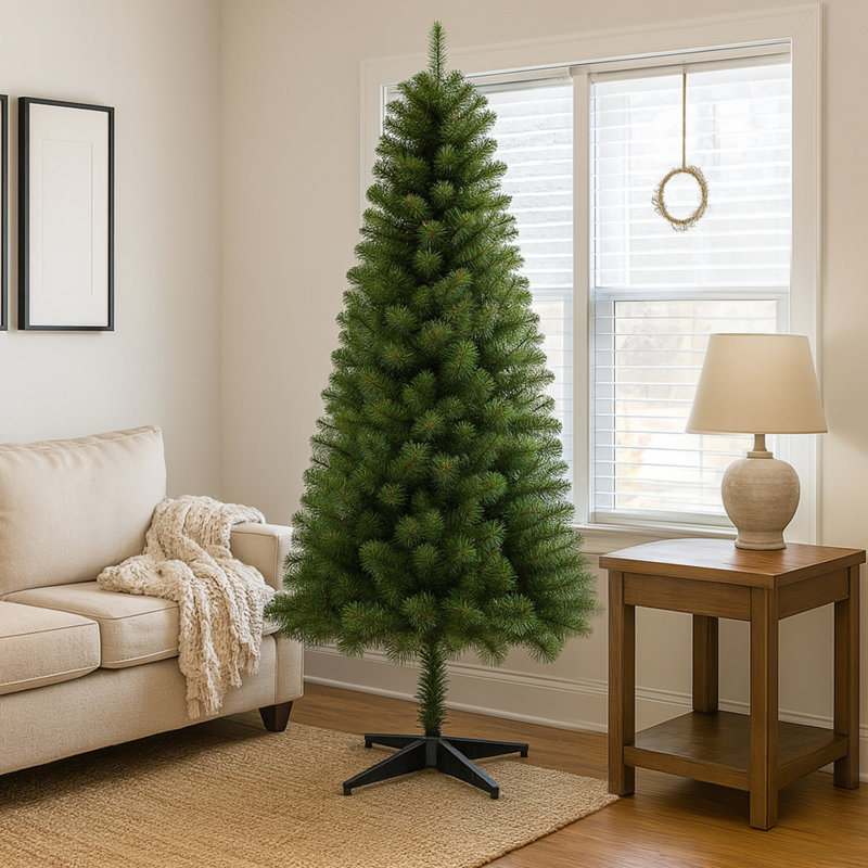 Arbre de Noël à charnière de 6 pi avec 582 pointes, branches complètes, support en plastique à 4 pieds, installation rapide et sans tracas, pour un décor des Fêtes unique dans de petits espaces Artificiel, réaliste, sécuritaire et fiable, créatif