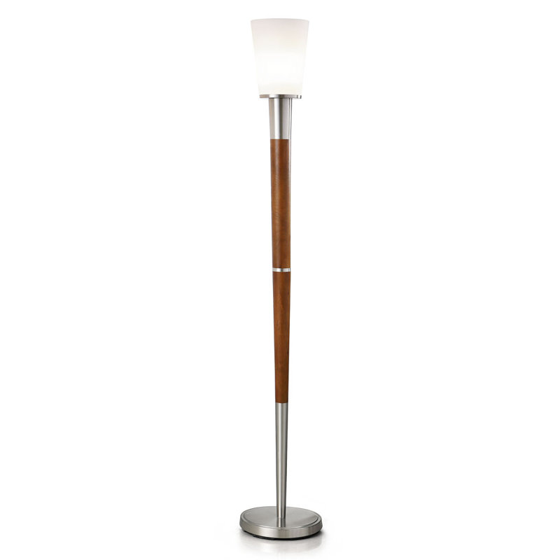 Vanover 73'' Torchiere Floor Lamp, Brushed Nickel/Walnut