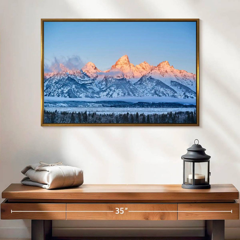 Grand Tetons congelés, Cadre flottant doré, 25 po x 17 po