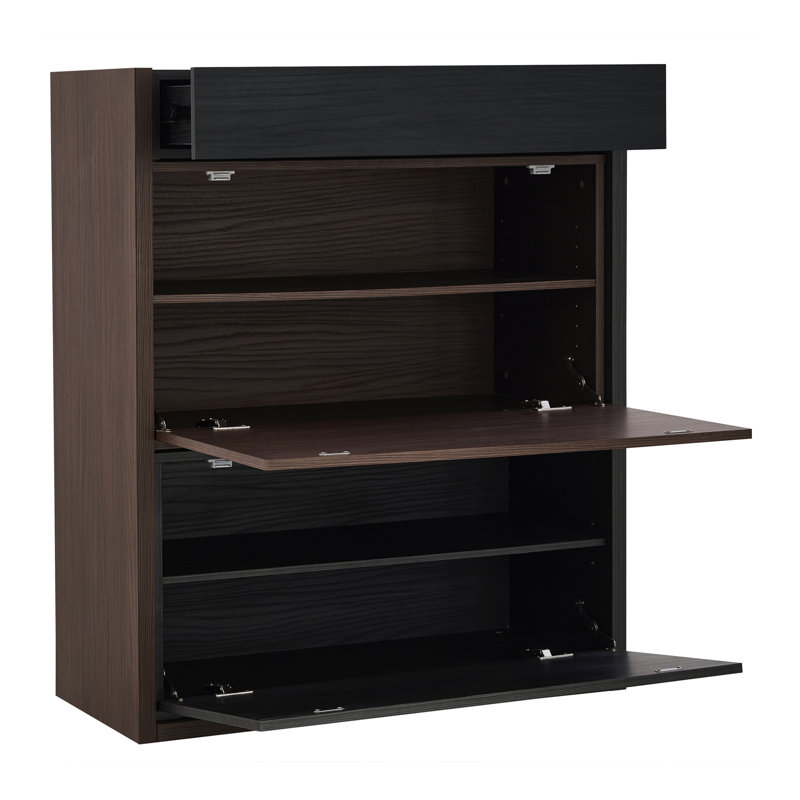 Ensemble de 2 armoires de rangement multifonctions de 32,5 po à 58,8 po de largeur, buffet avec tiroir, armoire d'angle pour décoration de fenêtre en H 44 po, salon, couloir, entrée, cuisine et bureau - noir et noyer