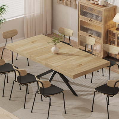 Averni 55.1”-70.7”W Extendable  Rectangular Dining Table with Metal Leg For 6-8 Seat