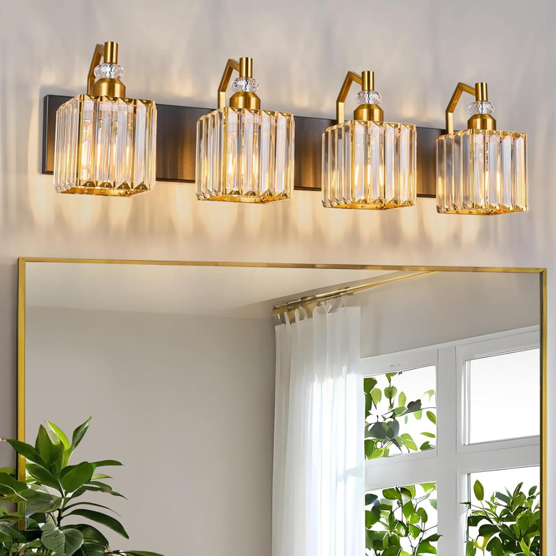 Luminaire de meuble-lavabo moderne avec abat-jour en cristal, luminaire à 4 lumières pour dessus de miroir, conception résistante à l'humidité, compatible avec les ampoules E26