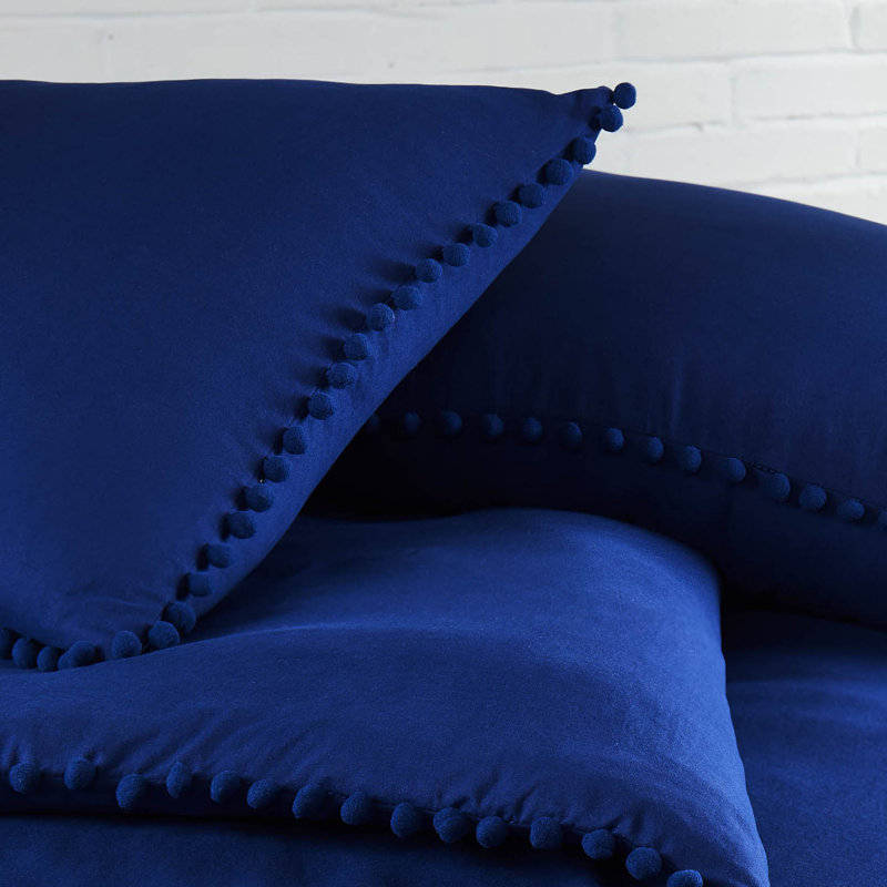 Pom Pom Oversized Microfiber Duvet Cover Set by Southshore Fine Linens, Twin/Twin XL Duvet Cover + 1 Queen Sham, Navy Blue