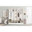 Portemanteau avec banc de rangement, banc de rangement ON-TREND, armoire à chaussures minimaliste avec rangement cubique et tablettes, portemanteau multifonctionnel avec 8 crochets pour les vestibules, vestibule, blanc (ANCIEN SKU: N721S000021K)