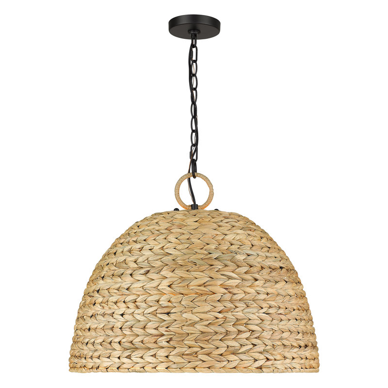 Yelverton 5 - Light Matte Black Shaded Pendant, Woven Sweet Grass