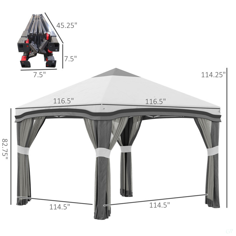 Outsunny 10' X 10' Pop Up Canopy Tent With Netting, Instant Tents For Parties, Height Adjustable, With Wheeled Carry Bag And 4 Sand Bags For Outdoor, Garden, Patio, Gray