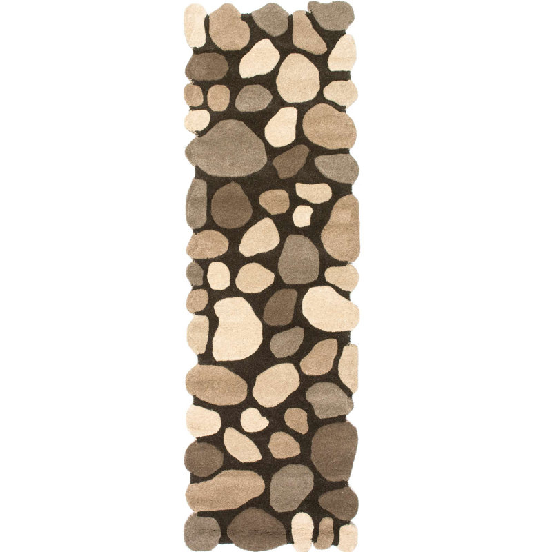 Tapis brun foncé en laine tissé à plat à la main Alpert, Tapis de couloir 2 pi 6 po x 12 pi