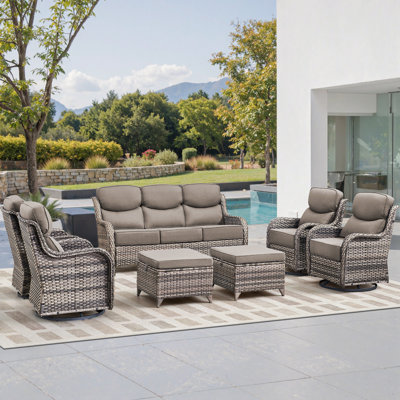 Wickes Haven 7-Person PE Wicker Outdoor Patio Conversation Set With 6" Thickness Cushions