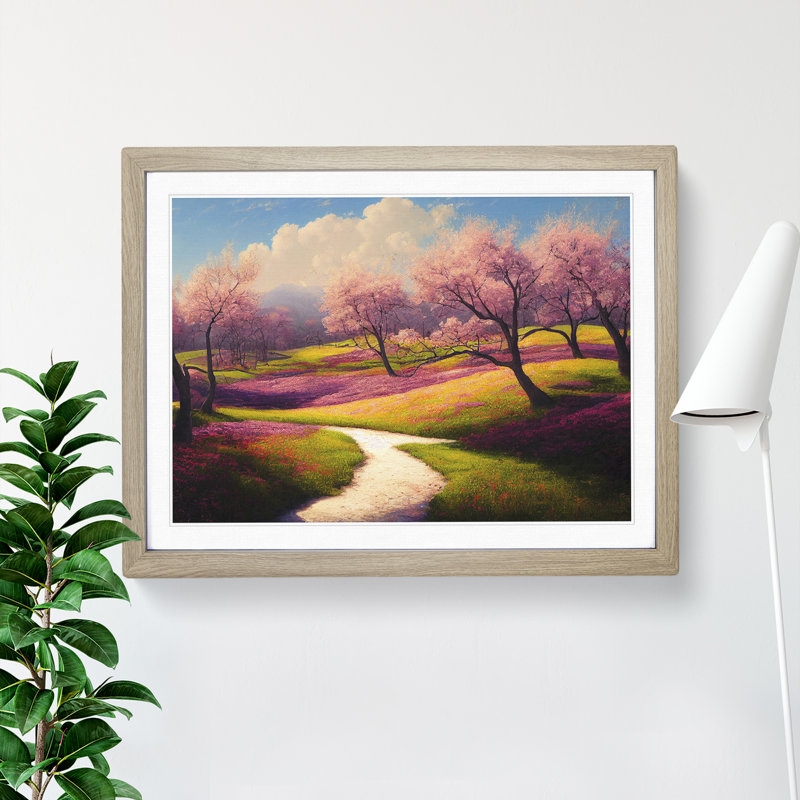 XH1022-602X An Endearing Spring Forest - Single Picture Frame Painting, 46cm H x 64cm W x 2cm D, Walnut