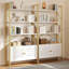 Bibliothèque moderne à 5 niveaux avec armoire de rangement - Blanc et or | Bibliothèque sur pied avec portes | Présentoirs pour la chambre à coucher, le salon et le bureau