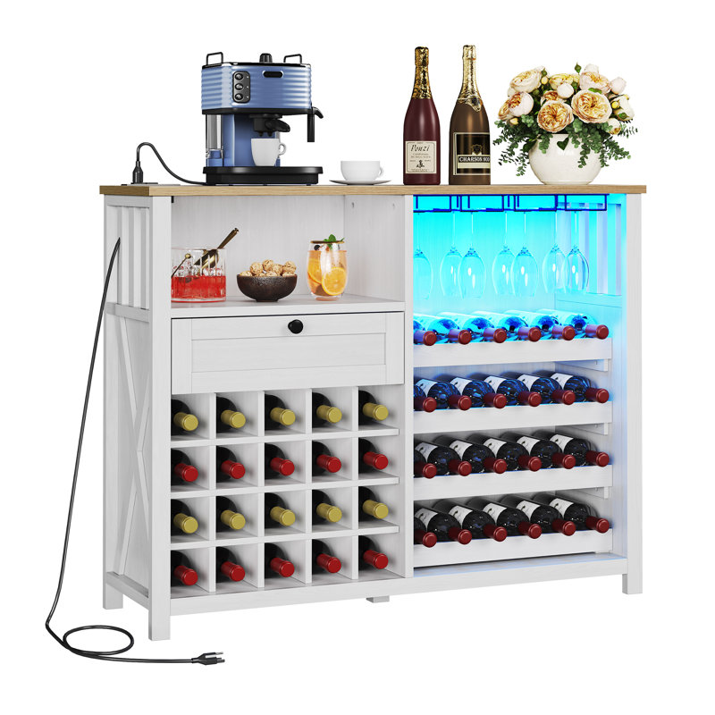 47” White Wine Bar Cabinet with Charging Station