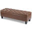 Banc de rangement brun en polyuréthane, pieds en bois d'hévéa, support de 300 lb, charnières à ouverture douce, coutures à boutons et à losanges, idéal pour l'intérieur de la maison, banc de H 49,56 po x P 17,11 po avec surface