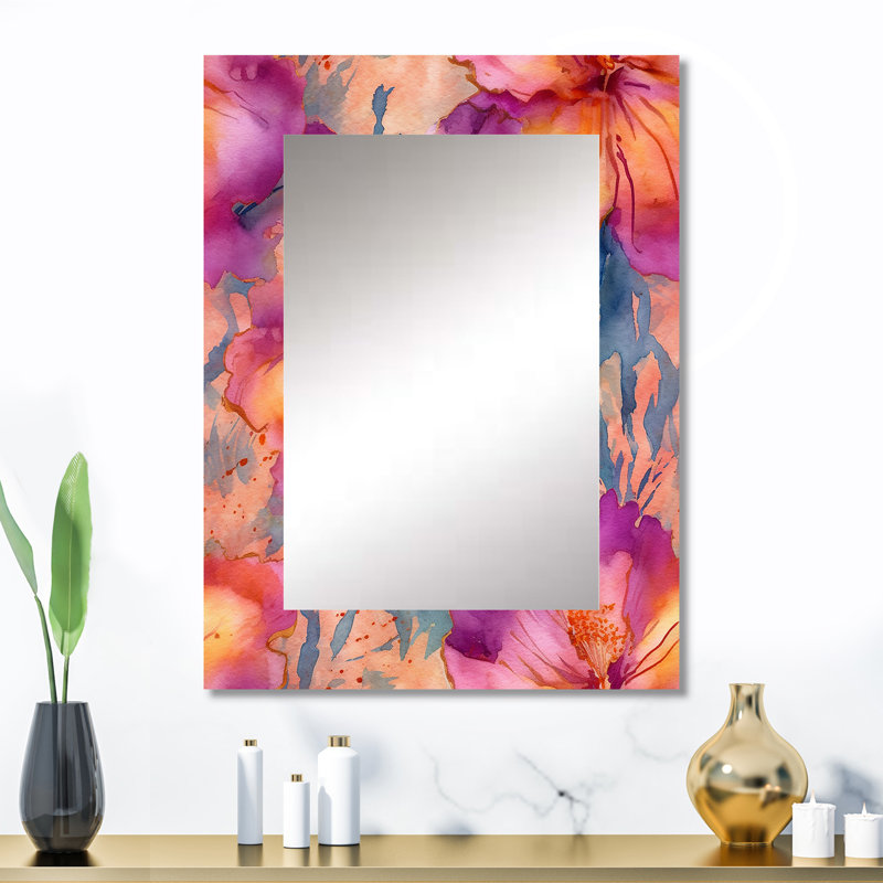 Mauve et orange, fleurs d'hibiscus - miroir d'hibiscus, miroir mural traditionnel unique, impression d'art en métal