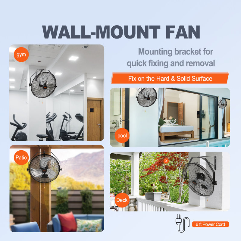 VEVOR 18'' Black Industrial Wall Mount Fan with Aluminum Blades