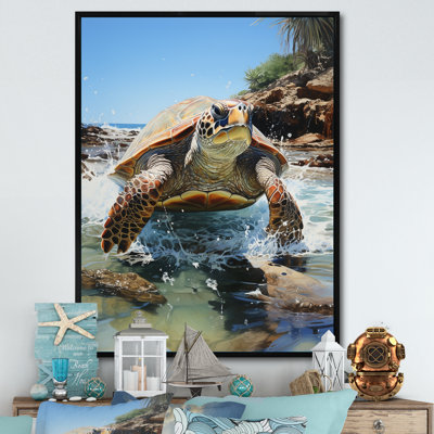 " Watercolor Of A Turtle By The Coast Caption "