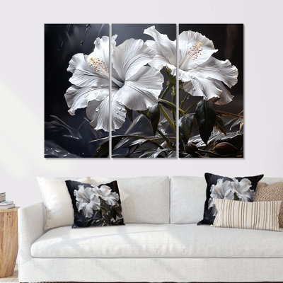 Hibiscus Flowers Illuminated By Moonlig - Hibiscus Wall Art Print Set