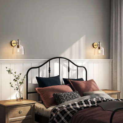 Alda 9.5" in W 1 Light  Brushed Brass Clear Glass Bowl Shade Wall Sconce