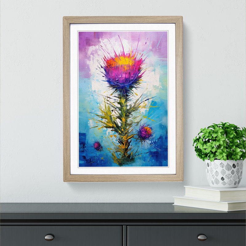 Thistle Abstract No.2 - Single Picture Frame Print on Wood, Oak Framed, 34cm H x 25cm W