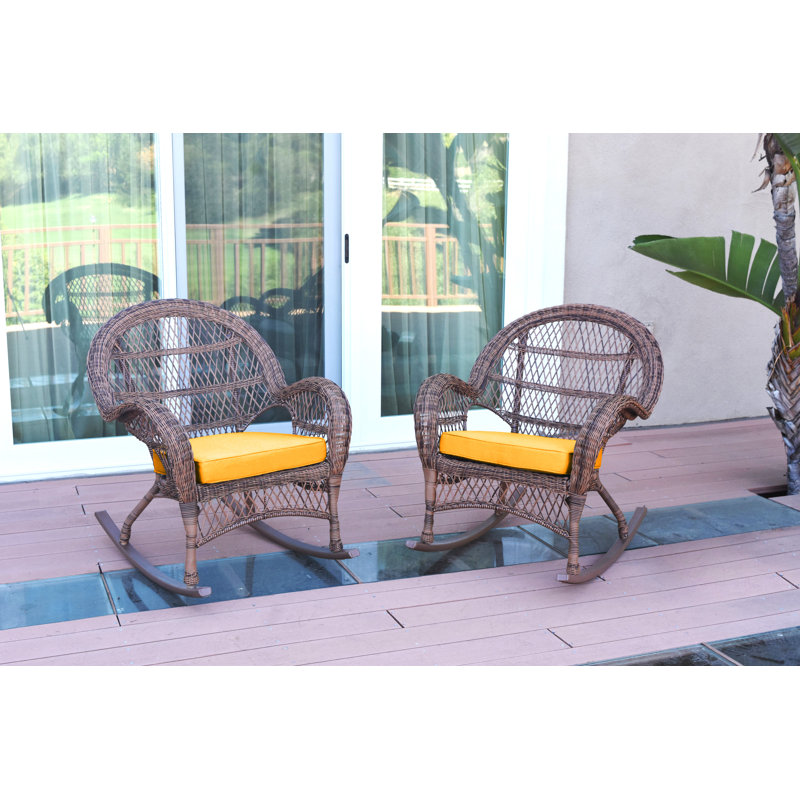 Chaise berçante en osier avec coussins Berchmans, Bleu, Miel