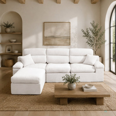 Corner Chaise Sofa with High Backrest,L-Shaped Couch with Slub Chenille Fabric, Compressed High-Density Sponge Cushion, Space-Saving No-Assembly Sofa for Living Room,Apartment