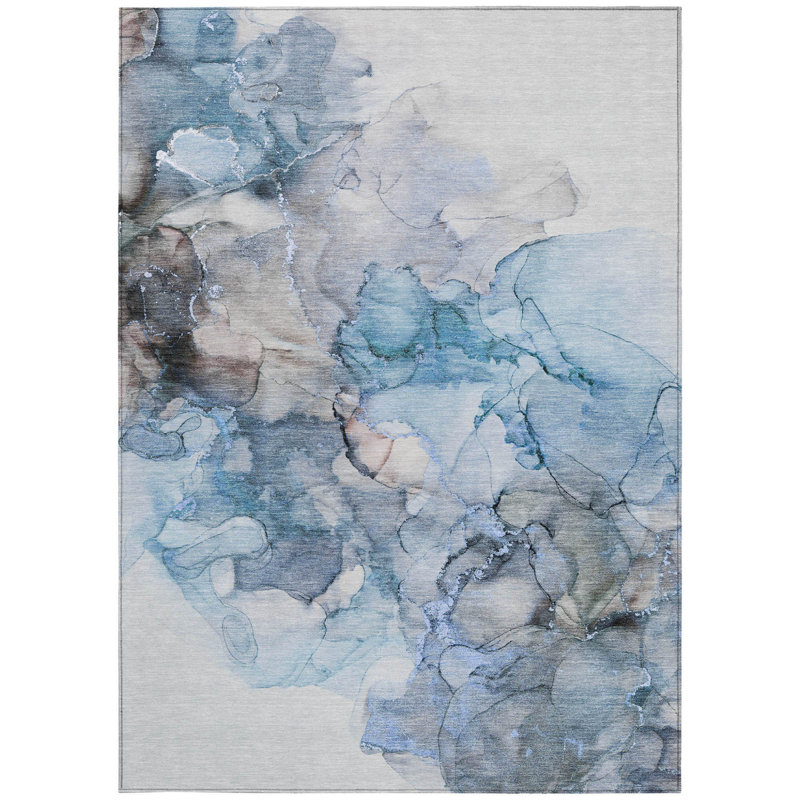 Tapis extérieur lavable antidérapant bleu et gris 9 pi x 12 pi