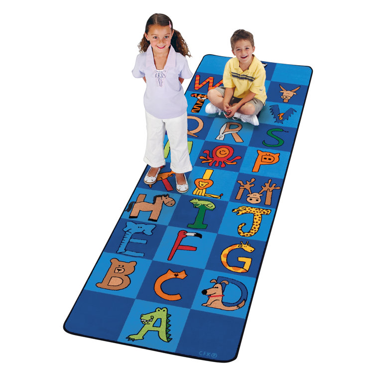 A To Z Animal Classroom Seating Premium Tufted Blue Area Rug Oval