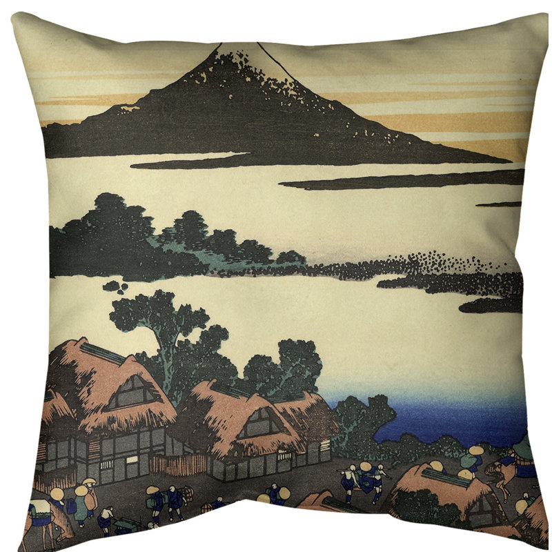 Oreiller Katsushika Hokusai Dawn at Isawa dans la province de Kai, Brun / Vert, Simili suède