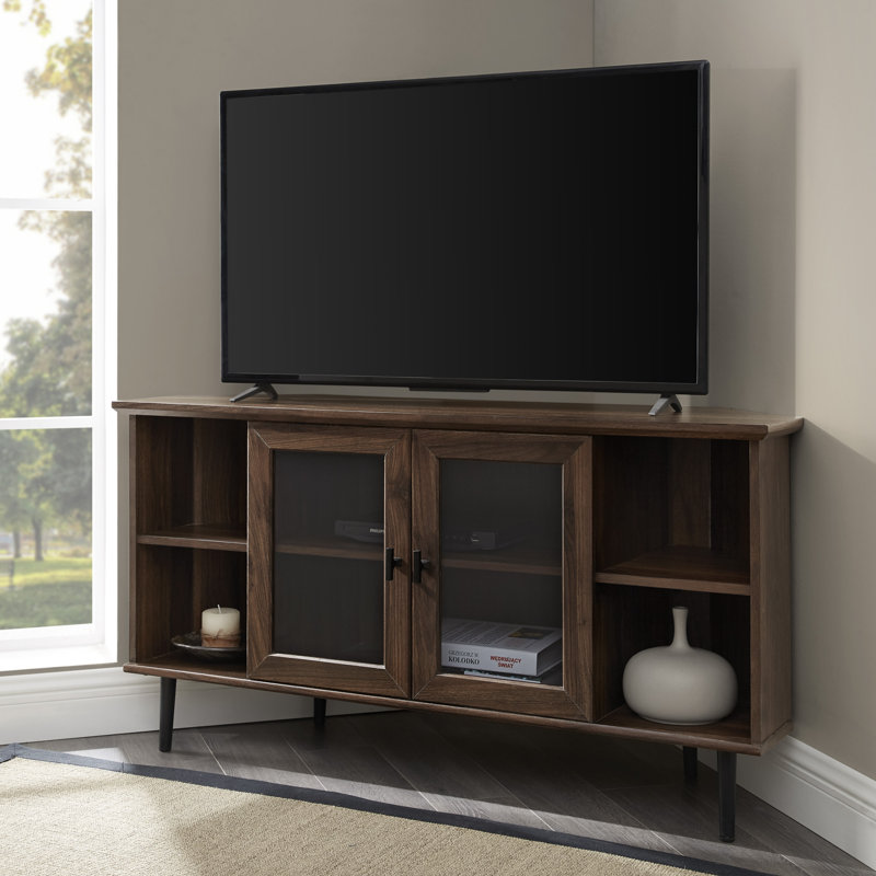 Meuble télé de coin 2 portes pour téléviseur de 50 po ou moins Cochere, Noyer foncé