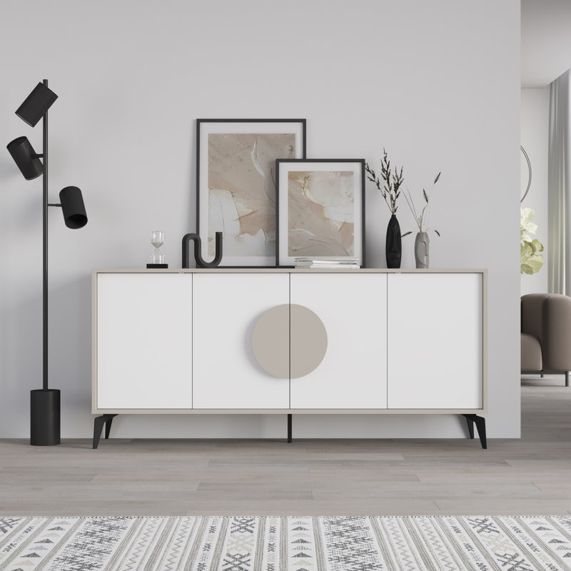 Chani Modern Wide Sideboard Display Unit 180cm, Light Grey/White