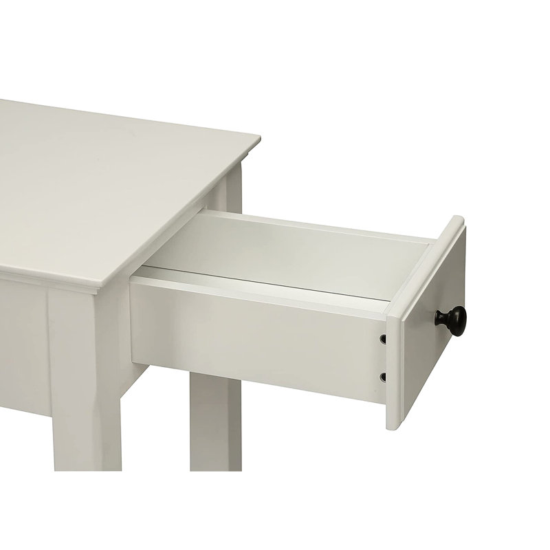 Table de bout rectangulaire blanche avec rangement pour tiroir et tablette, convenant à un espace de vie principal