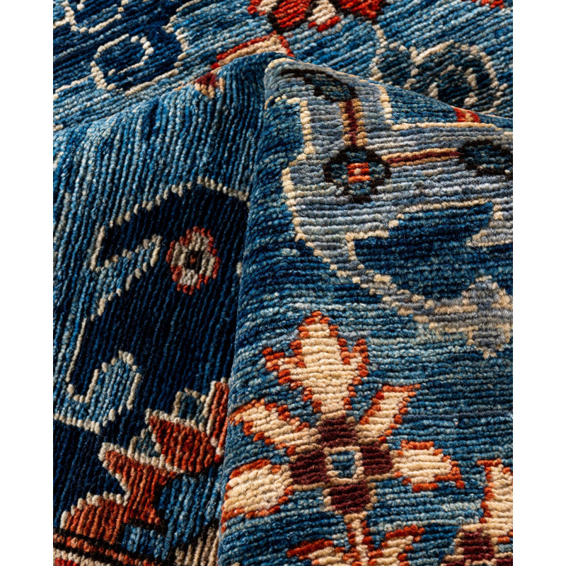 Tapis unique noué à la main Dobbins - bleu clair, 8 pi 0 po x 9 pi 9 po