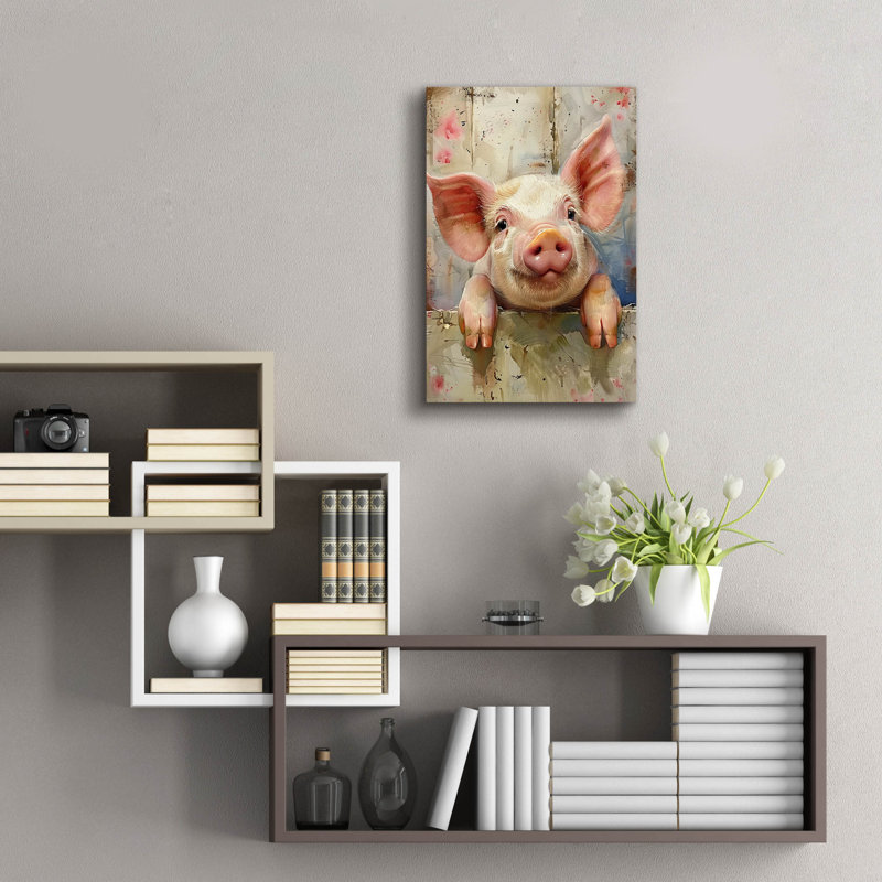 «Happy Pink Pig» par MomArt, verre mural, H 24 po x l 16 po x P 0,2 po