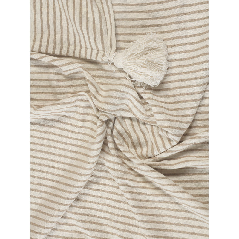Ivory and Beige Striped Cotton Throw Blanket with Tassels