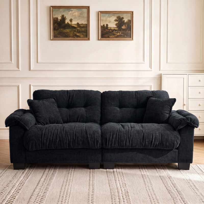 Canapé moderne à 3 places en chenille plissée, canapé-lit confortable de 90 pouces pour le salon