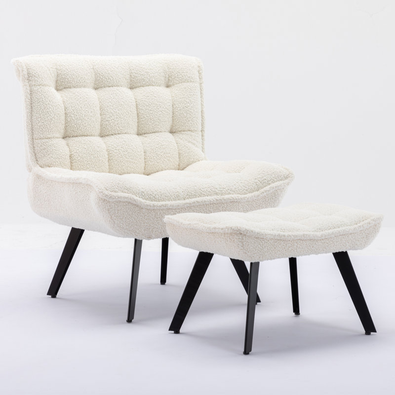 Caernarfon Upholstered Slipper Chair with Footstool, Ivory