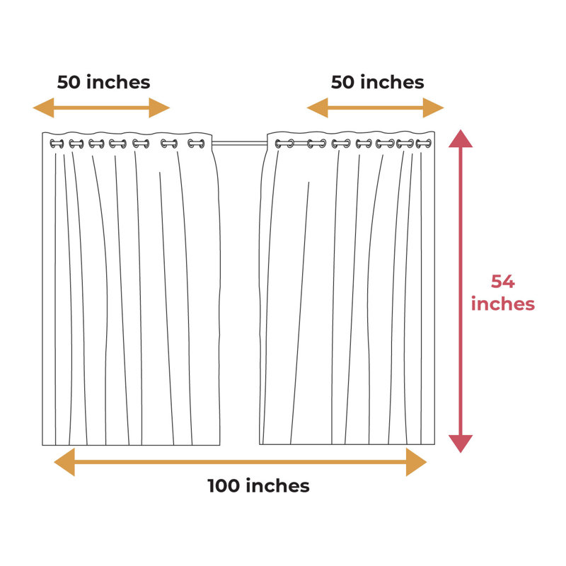 Black Polyester Grommet Light Filtering Curtain Panels, 50" x 54"