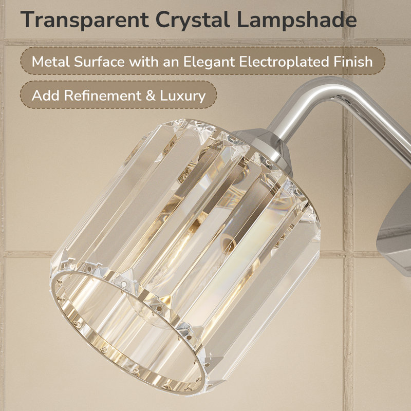 Dimmable Bathroom Vanity Light with Crystal Shade, Polished Chrome, 3 Lights