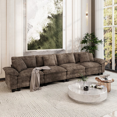 158" Modular Sectional Sofa, Comfy Cloud Couch For Living Room, 4-seater Deep Seat Sofa With Throw Pillow