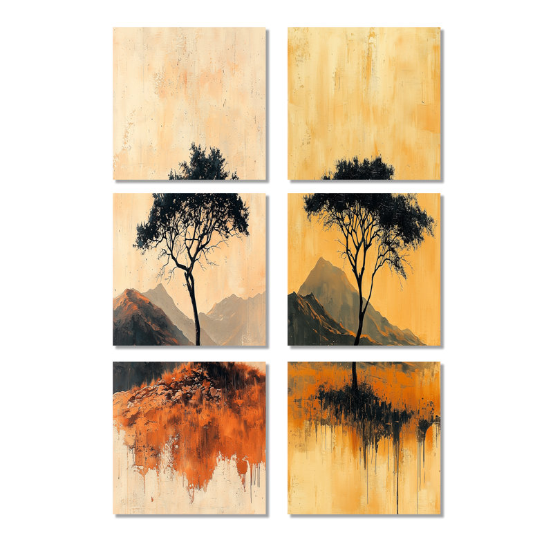 «Black Simplicity In Nature», paysage africain - ensemble de 6 impressions sur toile, arbre africain, Toile tendue