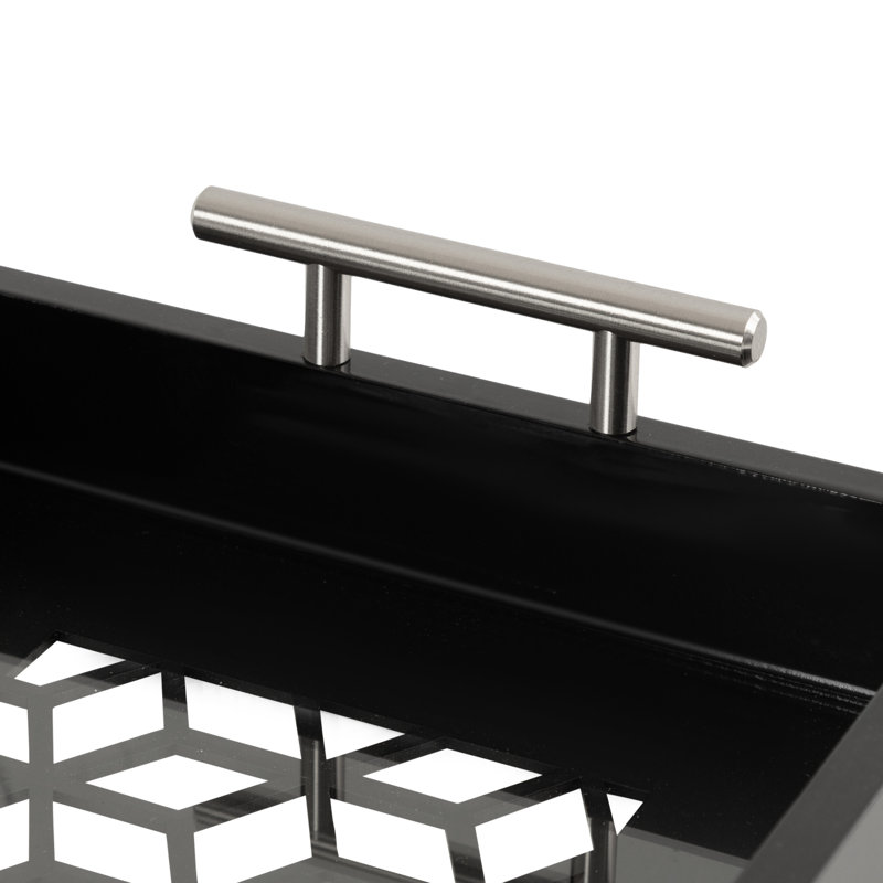 Magalia Narrow Rectangle Serving Tray, Black/Silver, 16.5" W x 12.25" D