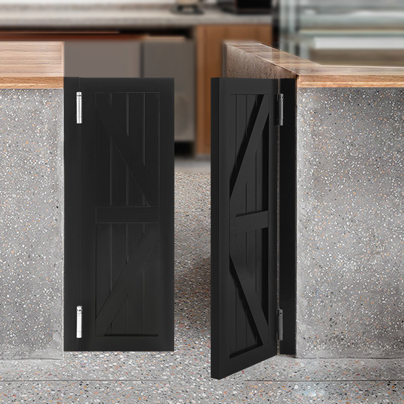 Porch Entrance Door Solid Wood Dual Partition Door, 27.55" x 35.43", Black