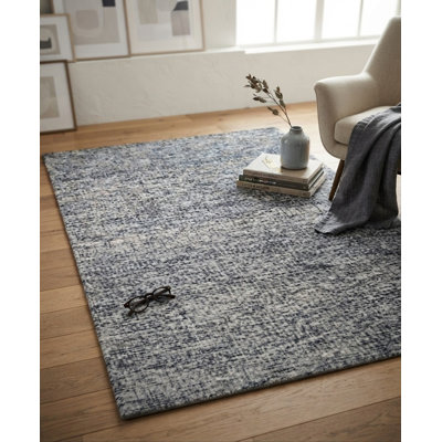 Tapis intérieur foncé touffeté à la main en laine bleu foncé
