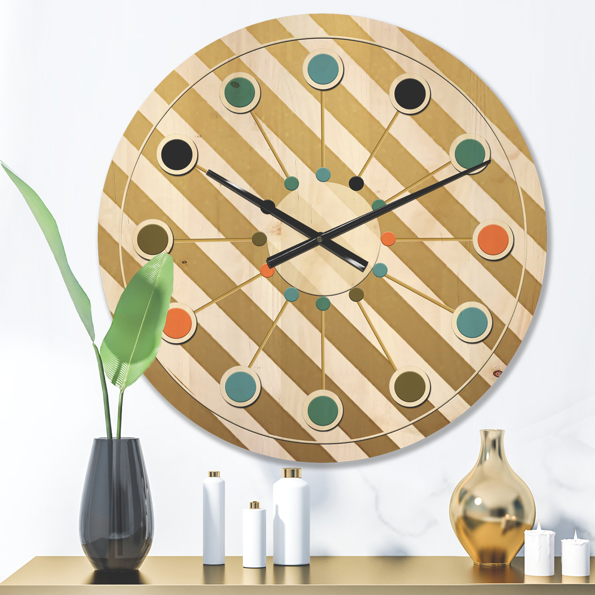 East Urban Home Gold Diagonal - Mid-Century Modern Wood Wall Clock ...