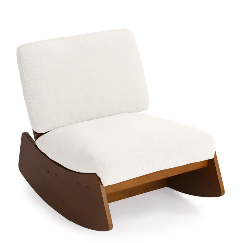 Chaise berçante rembourrée en bois massif, Beige