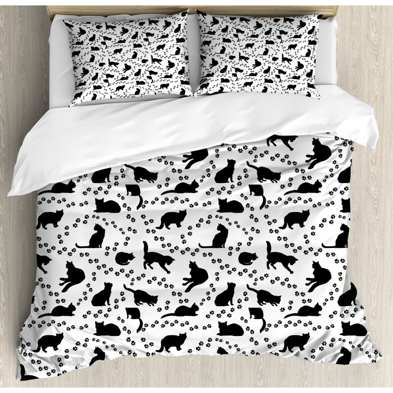 Modern & Contemporary Polyester Duvet Cover, Queen, Black Cat