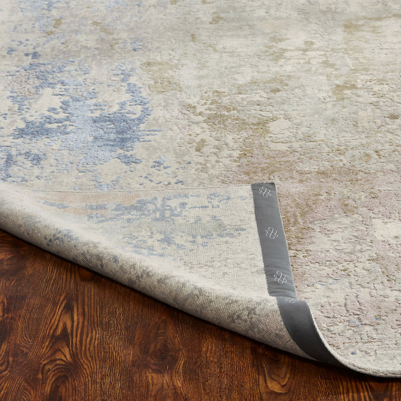 Hand Knotted Abstract Area Rug in Blue/Tan, Rectangle 2' x 3'