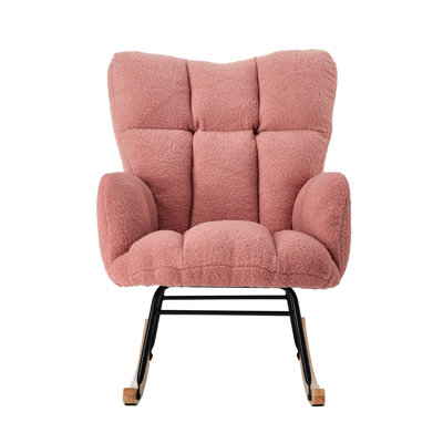 Ergonomic Comfort Teddy Fabric Rocking Chair For Living Room & Bedroom