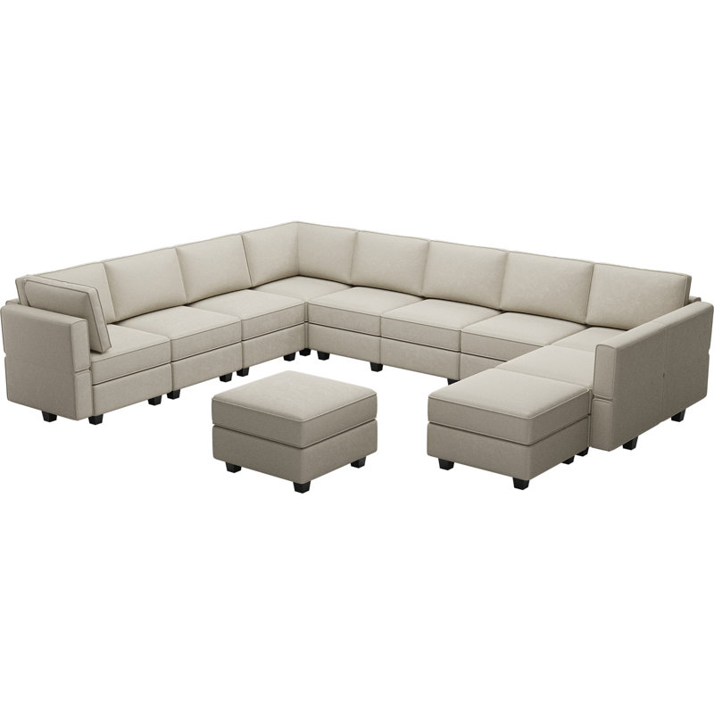 Wylodene 143" W Velvet Modular Sectional Sofa, Light Gray Velvet