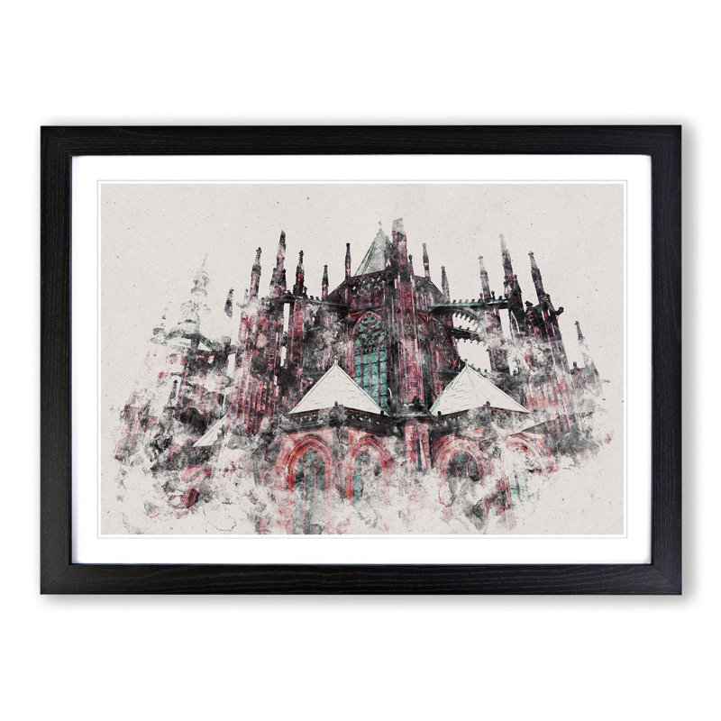 Prague Castle In The Czech Republic - Single Picture Frame Print on Wood, 27cm H x 36cm W x 2cm D, Black Framed